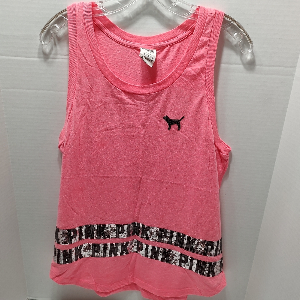 PINK Sequin Tank in Hot Pink - Large